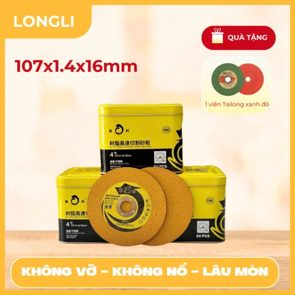 Hình ảnh sản phẩm Đá cắt sắt inox Tailong vàng 107x1.4x16mm hộp 50 viên giá rẻ ship toàn quốc 120k