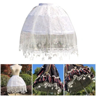 Đầm công chúa petticoat cho bé gái với crinoline có dây điều chỉnh, viền ngôi sao và mặt trăng, phù hợp cho sân khấu
