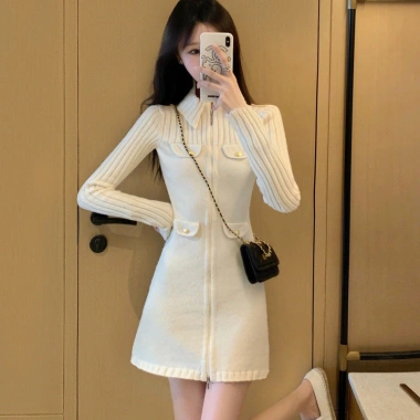 Đầm dệt kim nữ Chanel thu đông slim fit ôm body sang trọng, giảm giá 499.340₫