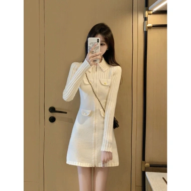 Đầm dệt kim nữ Chanel thu đông slim fit ôm body sang trọng, giảm giá 499.340₫