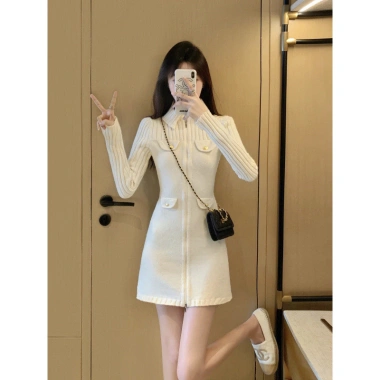 Đầm dệt kim nữ Chanel thu đông slim fit ôm body sang trọng, giảm giá 499.340₫