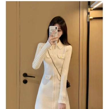 Đầm dệt kim nữ Chanel thu đông slim fit ôm body sang trọng, giảm giá 499.340₫