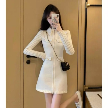 Đầm dệt kim nữ Chanel thu đông slim fit ôm body sang trọng, giảm giá 499.340₫