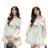 Đầm Ngắn Nữ Babydoll Trễ Vai Tay Bồng Xòe Thắt Nơ 2 Lớp Voan Tơ Cao Cấp - Giảm Giá 139k
