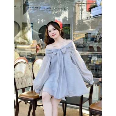 Đầm Ngắn Nữ Babydoll Trễ Vai Tay Bồng Xòe Thắt Nơ 2 Lớp Voan Tơ Cao Cấp - Giảm Giá 139k 3