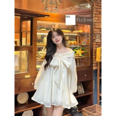 Đầm Ngắn Nữ Babydoll Trễ Vai Tay Bồng Xòe Thắt Nơ 2 Lớp Voan Tơ Cao Cấp - Giảm Giá 139k 5
