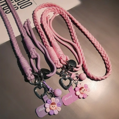 Dây Đeo Điện Thoại Dù Bện Thủ Công Có Charm Hoa Dễ Thương, Dây Đeo Chéo Điều Chỉnh Dài, Phụ Kiện Tiện Lợi Cho Du Lịch 2