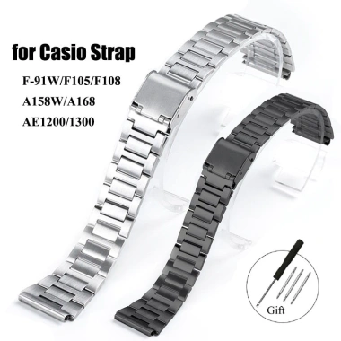 Dây đeo đồng hồ 18mm cho Casio F-91W F105 F108 A158 A168 AE1.300 AE1.200 Dây đeo đồng hồ thay thế Phụ kiện vòng tay bằng thép không gỉ
