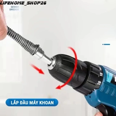 Dây Lò Xo Thông Tắc Cống Dài 3m–20m Kèm Đầu Nối Máy Khoan, Dùng Thông Bồn Cầu, Đường Ống, Phù Hợp Nhiều Loại Máy Khoan