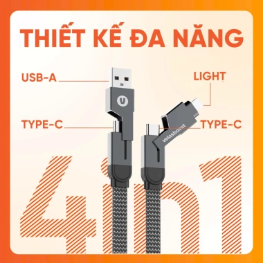 Dây sạc nhanh VelasBoost 4 trong 1 VelasX - Truyền dữ liệu, sạc đa năng, chính hãng 139k 3
