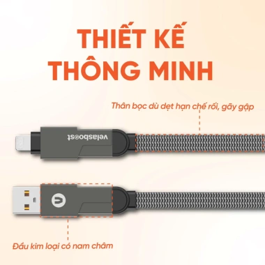 Dây sạc nhanh VelasBoost 4 trong 1 VelasX - Truyền dữ liệu, sạc đa năng, chính hãng 139k 5