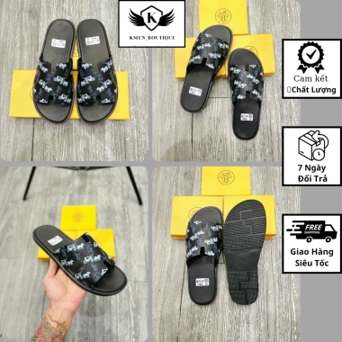 Dép HM chữ H hoạ tiết ngựa kéo xe - Bản mới, Quai Ngang, Đế cao DA, chỉ 189.000₫