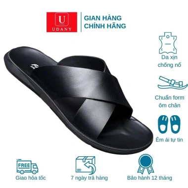 Dép Nam Da Bò Quai Chéo Đế Cao Su Đúc Giá Rẻ 109k - Xả Kho Giảm 23%