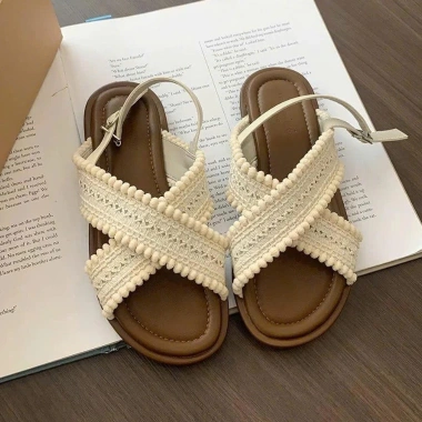 Dep Nu Quai Cheo Vai Phối Da Dep Bẹt Êm Chan 1.5cm Phong Cach Han Quoc Khuyen Mai 300k
