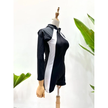 Đồ Bơi Nữ Liền Thân Tay Dài Khóa Kéo ODERI 702 - Bikini Đen Phối Trắng Giá Cực Sốc 135k