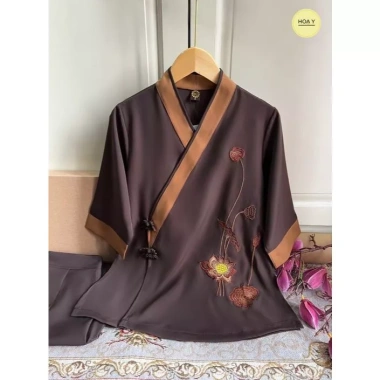 Đồ Lam Đi Chùa Nữ DL25 Màu Nâu Đậm - Pháp Phục Phật Tử Giá Rẻ 279K