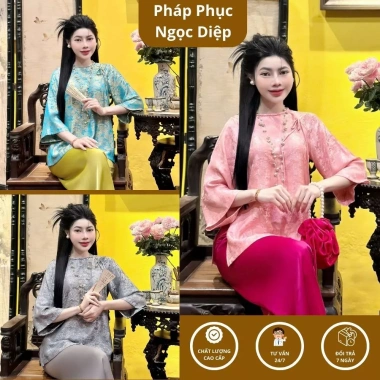 Đồ lam đi lễ chùa lụa tơ tằm cho người trung niên - sang trọng, giảm giá 380.000₫