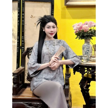 Đồ lam đi lễ chùa lụa tơ tằm cho người trung niên - sang trọng, giảm giá 380.000₫