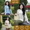 Đồ lam truyền thống khóa tu đi thiền đũi nhật thêu chữ buông, mát mẻ, giảm còn 350k