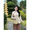 Đồ lam truyền thống khóa tu đi thiền đũi nhật thêu chữ buông, mát mẻ, giảm còn 350k 3