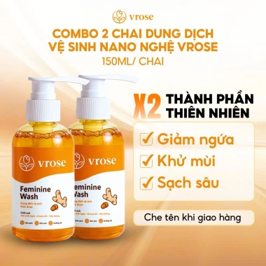 Dung dịch vệ sinh nữ Nano nghệ VROSE combo 2 chai - Cân bằng pH, sạch thoáng, giá 250k 2 Dung dịch vệ sinh nữ Nano nghệ VROSE combo 2 chai - Cân bằng pH, sạch thoáng, giá 250k 2