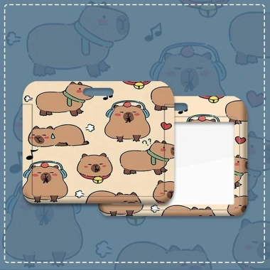 Giá đỡ ID CHARMENTT, hộp đựng thẻ Capybara hoạt hình, dây buộc nhựa, dễ thương 5