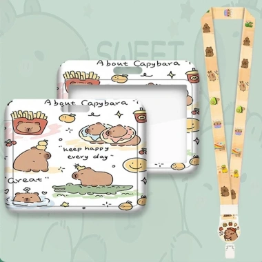 Giá đỡ ID CHARMENTT, hộp đựng thẻ Capybara hoạt hình, dây buộc nhựa, dễ thương 7