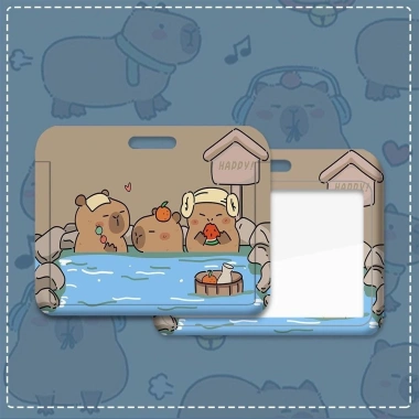 Giá đỡ ID CHARMENTT, hộp đựng thẻ Capybara hoạt hình, dây buộc nhựa, dễ thương 9