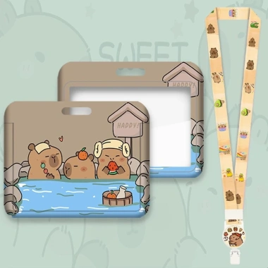 Giá đỡ ID CHARMENTT, hộp đựng thẻ Capybara hoạt hình, dây buộc nhựa, dễ thương 10