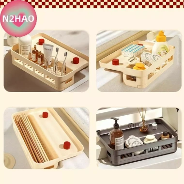 Giá thoát nước nhà bếp N2HAO đa năng, giỏ khăn lau bát đĩa, giá đựng gia vị - 145k