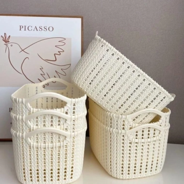 Giỏ đựng đồ để bàn RISEDOT lớn có tay cầm - Hộp lưu trữ nhựa mây giả cho phòng tắm, quần áo bẩn 4