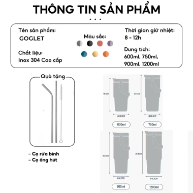 GOGLET Bình Giữ Nhiệt Có Tay Cầm Gập Tiện Lợi Siza Nhỏ 650ML, Giá Rẻ Giữ Nhiệt Cực Lâu 2