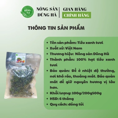 Hạt Tiêu Xanh Tươi Dũng Hà Túi 100g-500g - Gia vị kho đậm đà giảm 17% chỉ 35.000đ