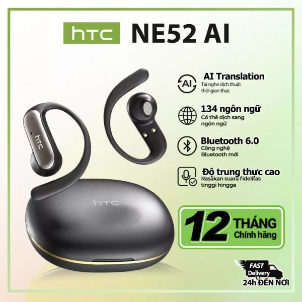 Hình ảnh sản phẩm HTC NE52 Tai Nghe AI Phiên Dịch bluetooth 6.0 IPX5 âm thanh qua xương tai chống thấm mồ hôi tốt Hợp Thoại Chỉ giảm tiếng ồn Có micro