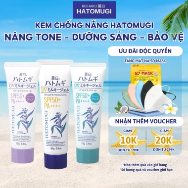 Kem chống nắng Hatomugi nâng tone cho da dầu mụn khô, bảo vệ phổ rộng Nhật Bản giá 175k 6 Kem chống nắng Hatomugi nâng tone cho da dầu mụn khô, bảo vệ phổ rộng Nhật Bản giá 175k 6