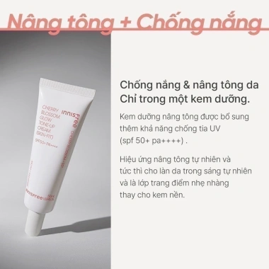 Kem Dưỡng Ẩm Làm Sáng Chống Nắng Innisfree Jeju Cherry Blossom SPF 50+ 50ml - Giảm 110k
