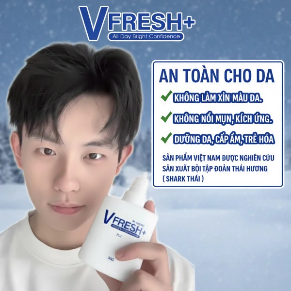 Hình ảnh sản phẩm Kem nền nam V-FRESH PLUS: Nâng tone, kiềm dầu, che khuyết điểm, cấp ẩm, trẻ hóa da, kháng nước
