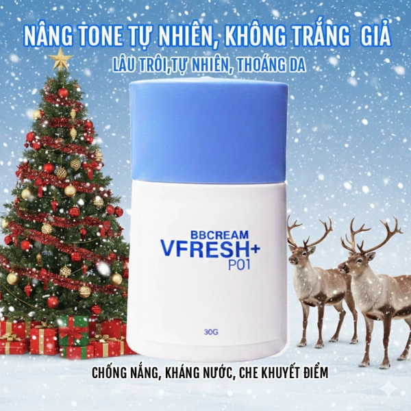 Hình ảnh sản phẩm Kem nền nam V-FRESH PLUS: Nâng tone, kiềm dầu, che khuyết điểm, cấp ẩm, trẻ hóa da, kháng nước