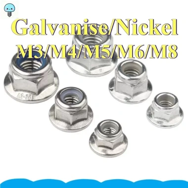 Kẽm trắng / Kẽm đen / Nắp vít mạ niken Mặt bích Đai ốc khóa Nylon Đai ốc khóa mạ kẽm có miếng đệm M3 / M4 / M5 / M6 / M8 GHA