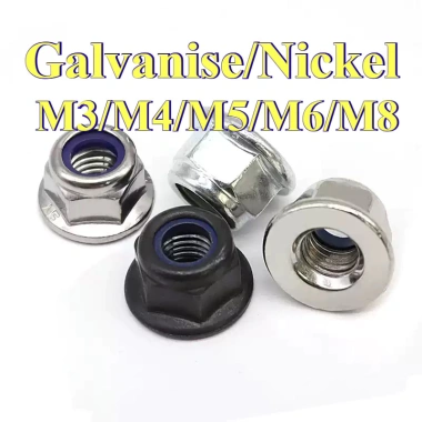 Kẽm trắng / Kẽm đen / Nắp vít mạ niken Mặt bích Đai ốc khóa Nylon Đai ốc khóa mạ kẽm có miếng đệm M3 / M4 / M5 / M6 / M8 GHA