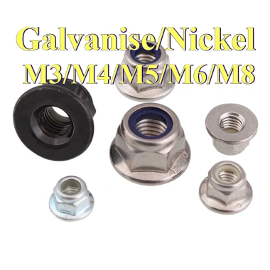 Kẽm trắng / Kẽm đen / Nắp vít mạ niken Mặt bích Đai ốc khóa Nylon Đai ốc khóa mạ kẽm có miếng đệm M3 / M4 / M5 / M6 / M8 GHA