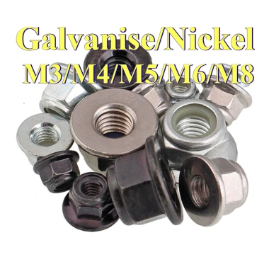 Kẽm trắng / Kẽm đen / Nắp vít mạ niken Mặt bích Đai ốc khóa Nylon Đai ốc khóa mạ kẽm có miếng đệm M3 / M4 / M5 / M6 / M8 GHA