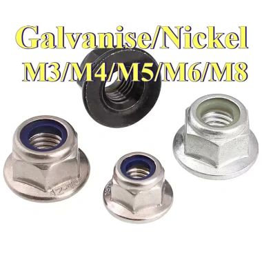 Kẽm trắng / Kẽm đen / Nắp vít mạ niken Mặt bích Đai ốc khóa Nylon Đai ốc khóa mạ kẽm có miếng đệm M3 / M4 / M5 / M6 / M8 GHA