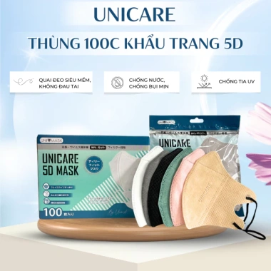 Khẩu trang 5D UNICARE 3 lớp – Hộp 50, chống bụi, kháng khuẩn, UV, 6 màu thời trang