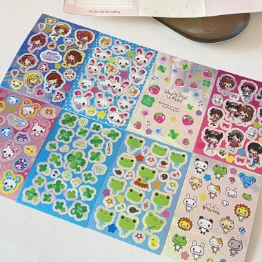 [Khuyến nghị cửa hàng] 8 Phim hoạt hình Nhật Bản Love Rabbit Girl Laser Sticker Bốn lá Dâu Ếch Sổ tay Trang trí Nhãn dán 12.2 2