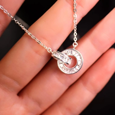 KL2.106 Dây Chuyền Bạc Nữ Double Circle Vòng Tròn Kép Full Baguette Cut by Kylan Silver 3