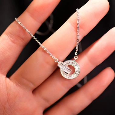 KL2.106 Dây Chuyền Bạc Nữ Double Circle Vòng Tròn Kép Full Baguette Cut by Kylan Silver 4