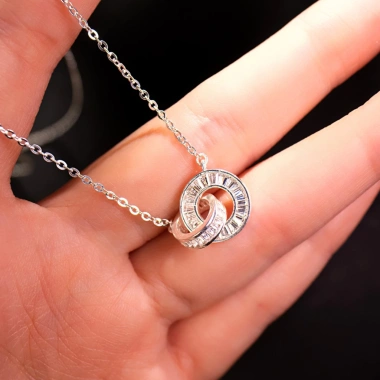 KL2.106 Dây Chuyền Bạc Nữ Double Circle Vòng Tròn Kép Full Baguette Cut by Kylan Silver 5
