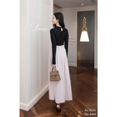 LABAVISTA - Áo lưới đen tay dài dáng ôm chất co giãn