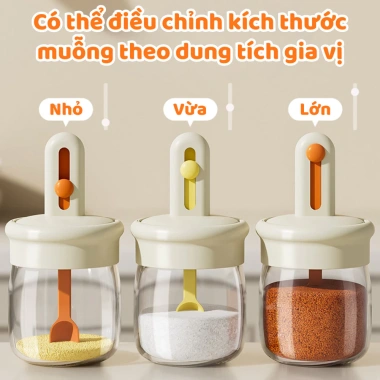 Lọ Đựng Gia Vị Thủy Tinh Kèm Thìa Điều Chỉnh Tiện Lợi, Hũ Đựng Gia Vị, Hạt Nêm
